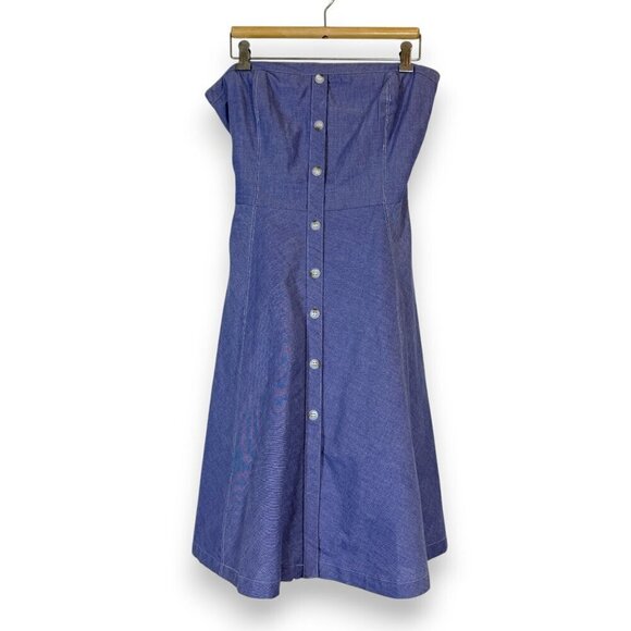 Miss Sixty Strapless Chambray Dress Blue Pockets Retro 10 - Picture 1 of 13